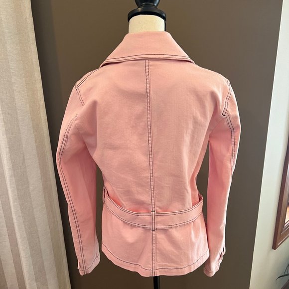 Ralph Lauren Jeans Pink Denim Double Breasted Belted Jacket, Size Medium - Picture 3 of 6